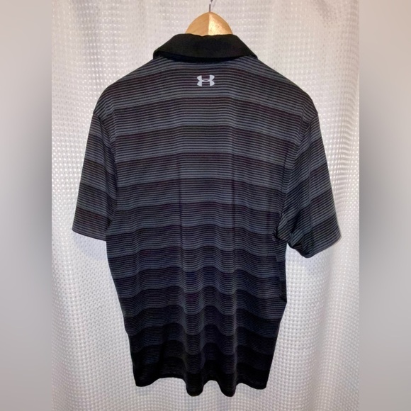 2/49$ Men’s Under Armour cold black striped black and gray polo size Large - Picture 7 of 8